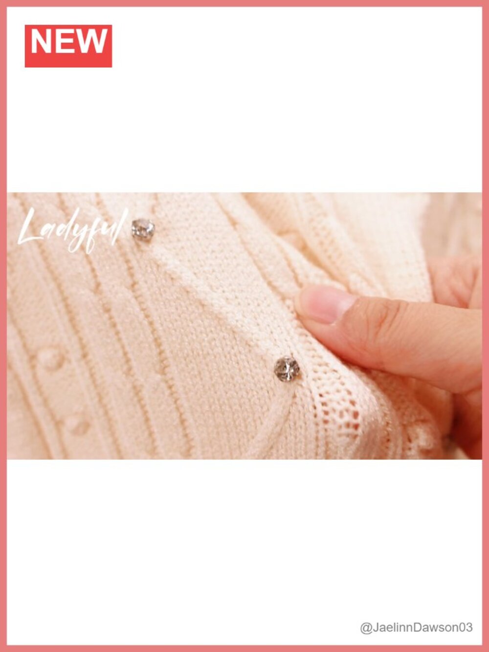 Cropped Cardigan Rhinestone Button Front Cable Knit Sweater - Picture 6 of 6